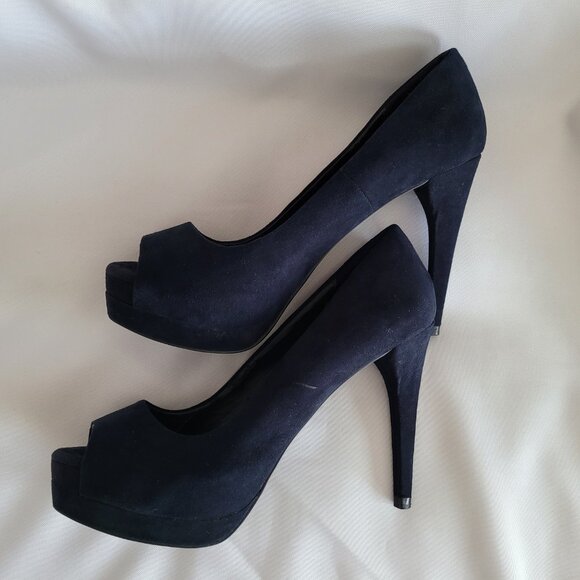 Zara Suede Platform Ultra High Heel Stilleto Pumps SZ 38 (7.5) Navy Blue - Picture 4 of 15